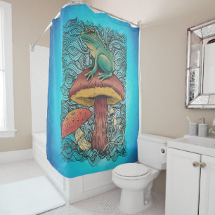 Süßes Cottagecore-Frosch mit Pilzdesign Duschvorhang