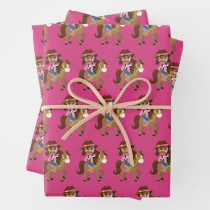 Süßes Cowgirl-Gesicht Foto Individuelle Kindergebu Geschenkpapier Set