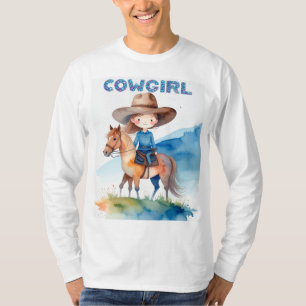 Süßes Cowgirl-Mädchen reitet auf einem Pferd Aquar T-Shirt