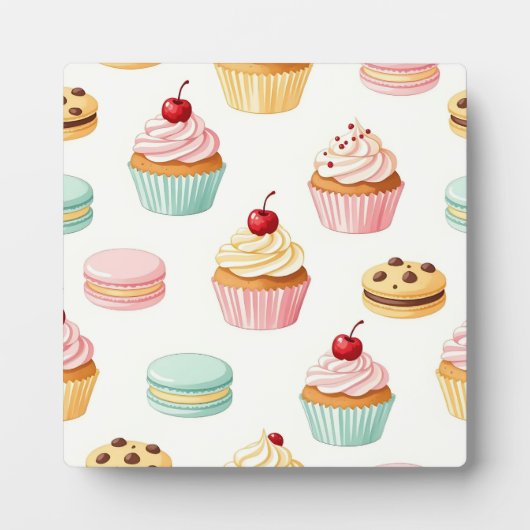 Süßes Cupcake-Macaron-Muster Fotoplatte (Vorderseite)