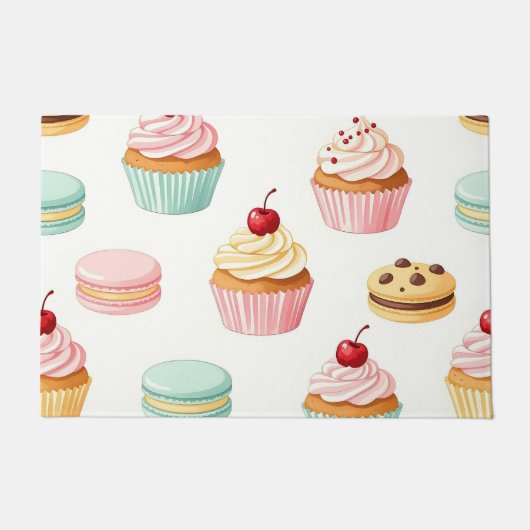 Süßes Cupcake-Macaron-Muster Fußmatte (Vorderseite)