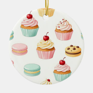 Süßes Cupcake-Macaron-Muster Keramik Ornament