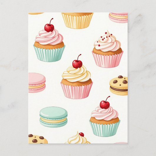 Süßes Cupcake-Macaron-Muster Postkarte (Vorderseite)