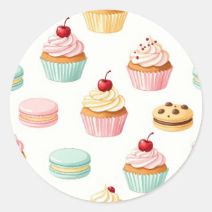 Süßes Cupcake-Macaron-Muster Runder Aufkleber