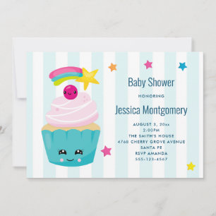 Süßes Cupcake mit Kawaii-Gesicht Baby-Party Einladung