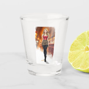 Süßes Dame an der Bar Schnapsglas