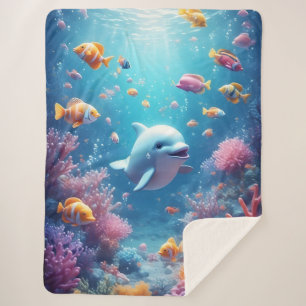 Süßes Delfin-Ozean-Thema für Kinderzimmer-Dekorati Sherpadecke