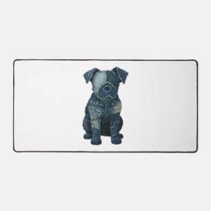 Süßes Denim-Patchwork-Kunst-Hund-T-Shirt Schreibtischunterlage