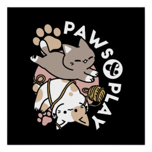 Süßes Design mit spielenden Katzen – Lustige Pfote Poster