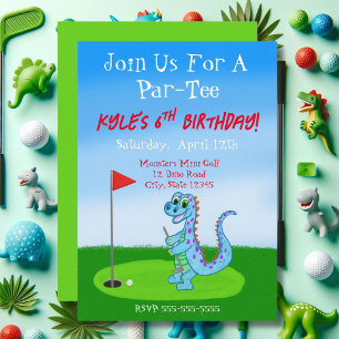 Süßes Dinosaurier-Golf-Thema zum 6. Geburtstag Einladung