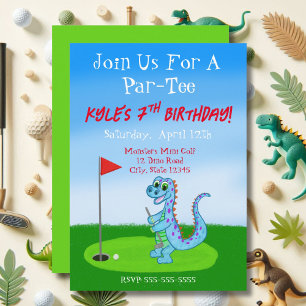 Süßes Dinosaurier-Golf-Thema zum 7. Geburtstag  Einladung