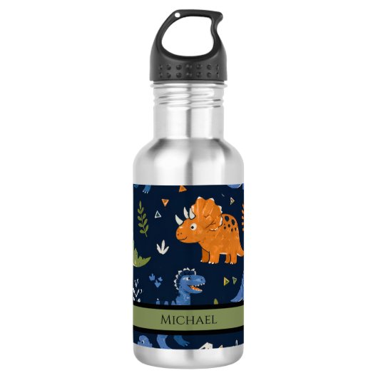 Süßes Dinosaurier-Muster Bunt Edelstahlflasche (Vorderseite)