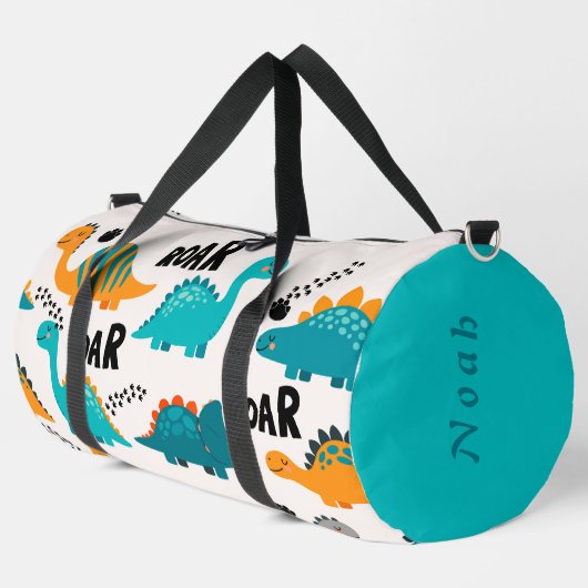 Süßes Dinosaurier-Muster Individueller Name für Ki Duffle Bag (Linke Ecke)