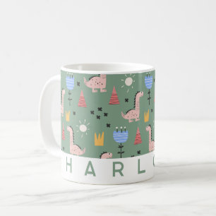 Süßes Dinosaurier-Muster Kinder individueller Name Kaffeetasse