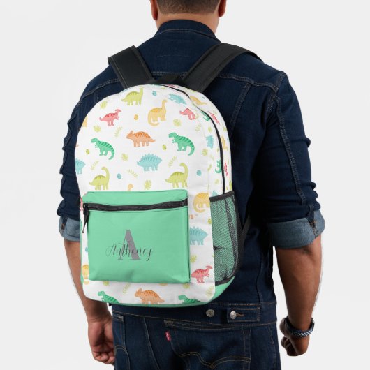 Süßes Dinosaurier-Muster-Monogramm-Name Bedruckter Rucksack (Insitu (Modell))