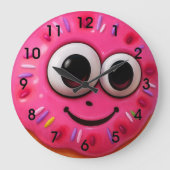 Süßes Donut-Gesicht Kinder-Design Große Wanduhr (Vorderseite)