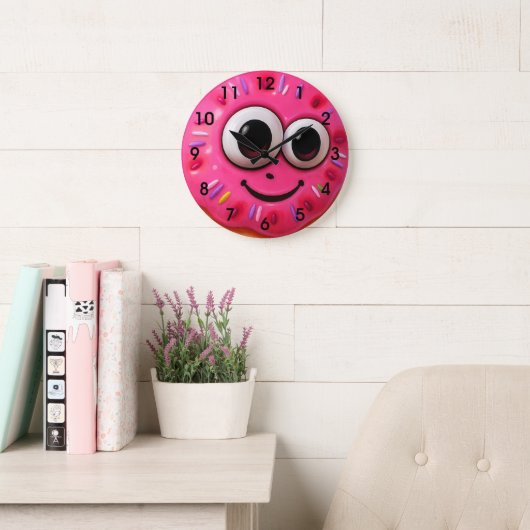 Süßes Donut-Gesicht Kinder-Design Große Wanduhr (Lesesaal)