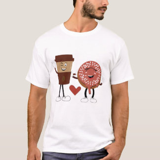 Süßes Donut- und Kaffee-Paar Valentinstag-Design T-Shirt