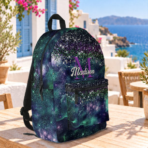 Süßes dunkel violett grünes falsches Glitter Monog Bedruckter Rucksack