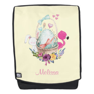 Süßes Ei, Rosa Flamingo & Hase, Aquarell Rucksack