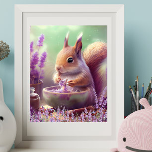 Süßes Eichhörnchen auf Lavendelfeldern Kunst Baums Poster