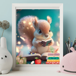 Süßes Eichhörnchen beim Lesen eines Buches Individ Poster