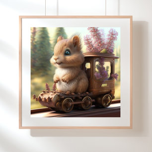 Süßes Eichhörnchen im Zug Personalisierte Kunstkin Poster