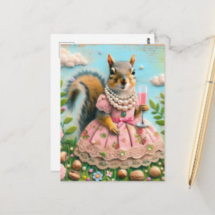 Süßes Eichhörnchen in einem rosa Kleid mit einem G Postkarte