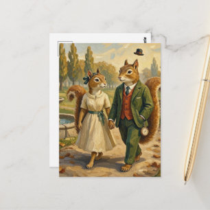 Süßes Eichhörnchen-Paar Windiger Spaziergang im Pa Postkarte