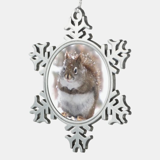 Süßes Eichhörnchen Schneeflocken Zinn-Ornament (Rechts)