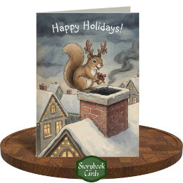 Süßes Eichhörnchen spielt Weihnachtsmann zeichnet Karte