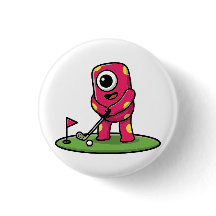 Süßes einäugiges rosa Monster spielt Golf Cartoon