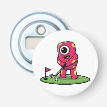 Süßes einäugiges rosa Monster spielt Golf Cartoon
