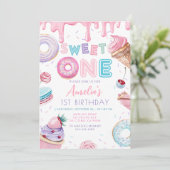 Süßes eine Süßigkeiten Dessert Donut Candy Geburts Einladung (Stehend Vorderseite)