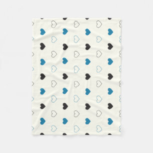Süßes einfaches Herz-Muster blau schwarz creme Fleecedecke