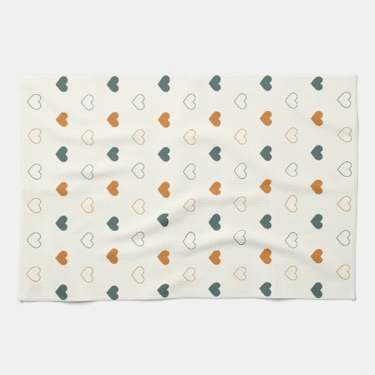 Süßes einfaches Herz Muster Orange Creme Grün Geschirrtuch (Horizontal)
