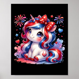 Süßes Einhorn 4. Juli Mädchen Kinder Amerikanische Poster