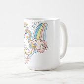 Süßes Einhorn auf einem Regenbogen Kaffeetasse (VorderseiteRechts)