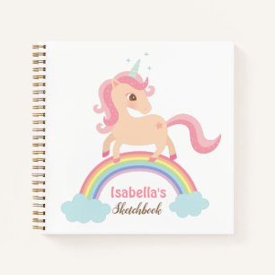 Süßes Einhorn auf Regenbogen Mädchen Name Skizzenb Notizblock