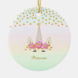 Süßes Einhorn, Blumen & Gold Konfetti Keramik Ornament