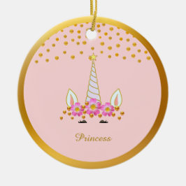 Süßes Einhorn, Blumen & Gold Konfetti Keramik Ornament