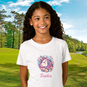 Süßes Einhorn & Blumen, Name personalisieren T-Shirt