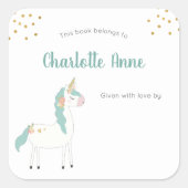 Süßes Einhorn-Buchzeichen Quadratischer Aufkleber (Vorderseite)