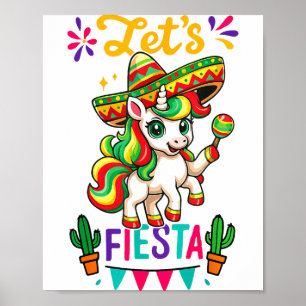 Süßes Einhorn Cinco De Mayo Lass uns Fiesta Mexika Poster