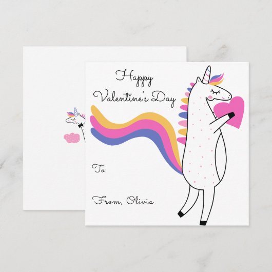 Süßes Einhorn editierbare Farbe Kinder Valentinsta Mitteilungskarte (Vorne/Hinten)