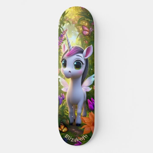 Süßes Einhorn Fantasy Wald Coole Kinder Kunst Skateboard (Vorderseite)