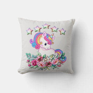 Süßes Einhorn, farbenfrohe Sterne und Wasserfarben Kissen