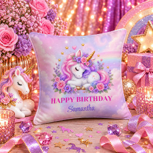 Süßes Einhorn Geburtstagsmädchen Pastell Regenboge Kissen