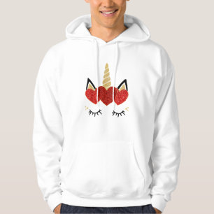 Süßes Einhorn-Gesicht Valentinstag Herz für Frauen Hoodie