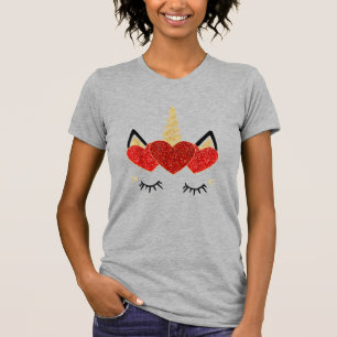 Süßes Einhorn-Gesicht Valentinstag Herz für Frauen T-Shirt